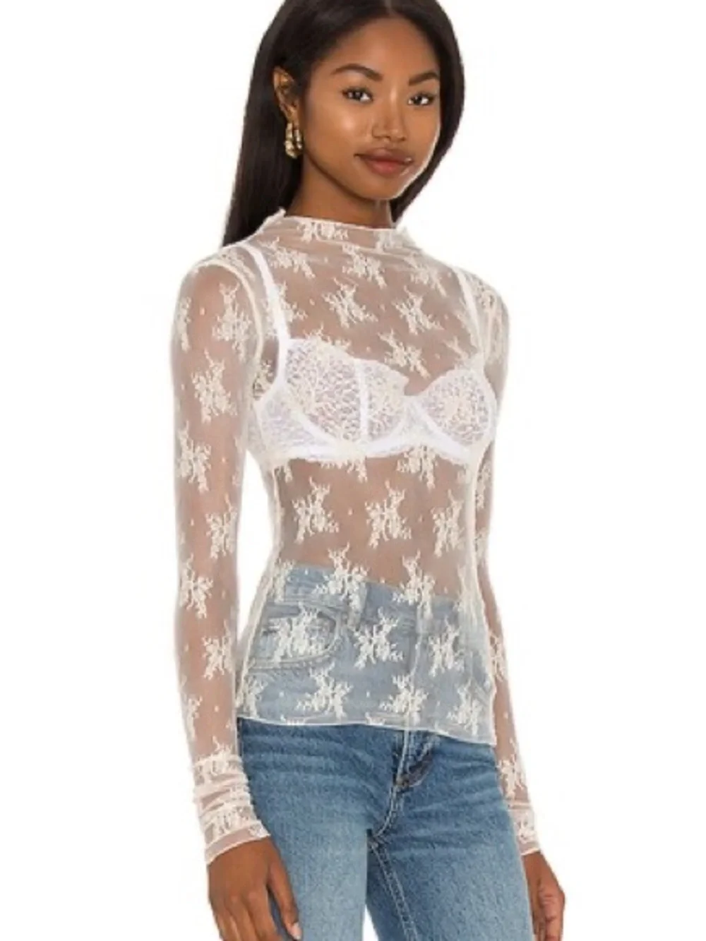 FREE PEOPLE Intimately Lady Lux Layering Top Sheer Mesh Evening Crème Large